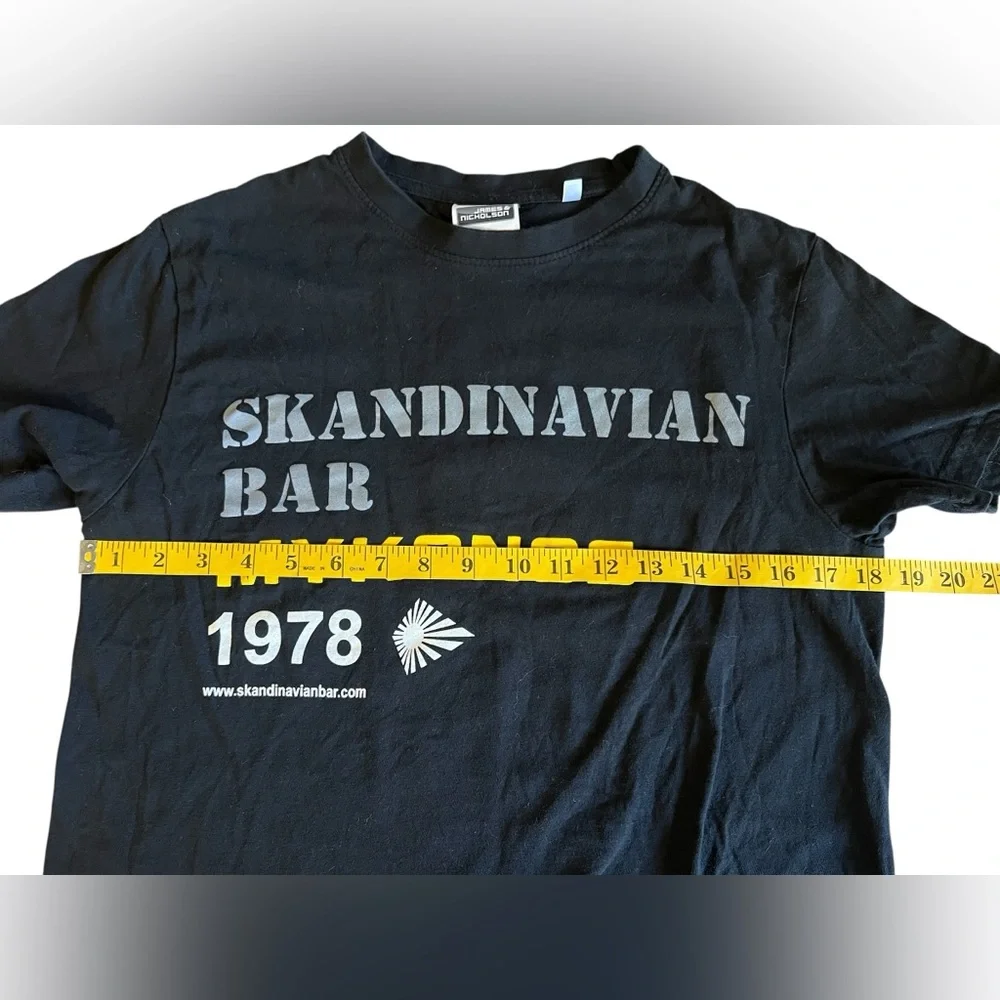 SKANDINAVIAN BAR Club Disco Mykonos Greece 1978 Party Graphic Black T-Shirt Sz S